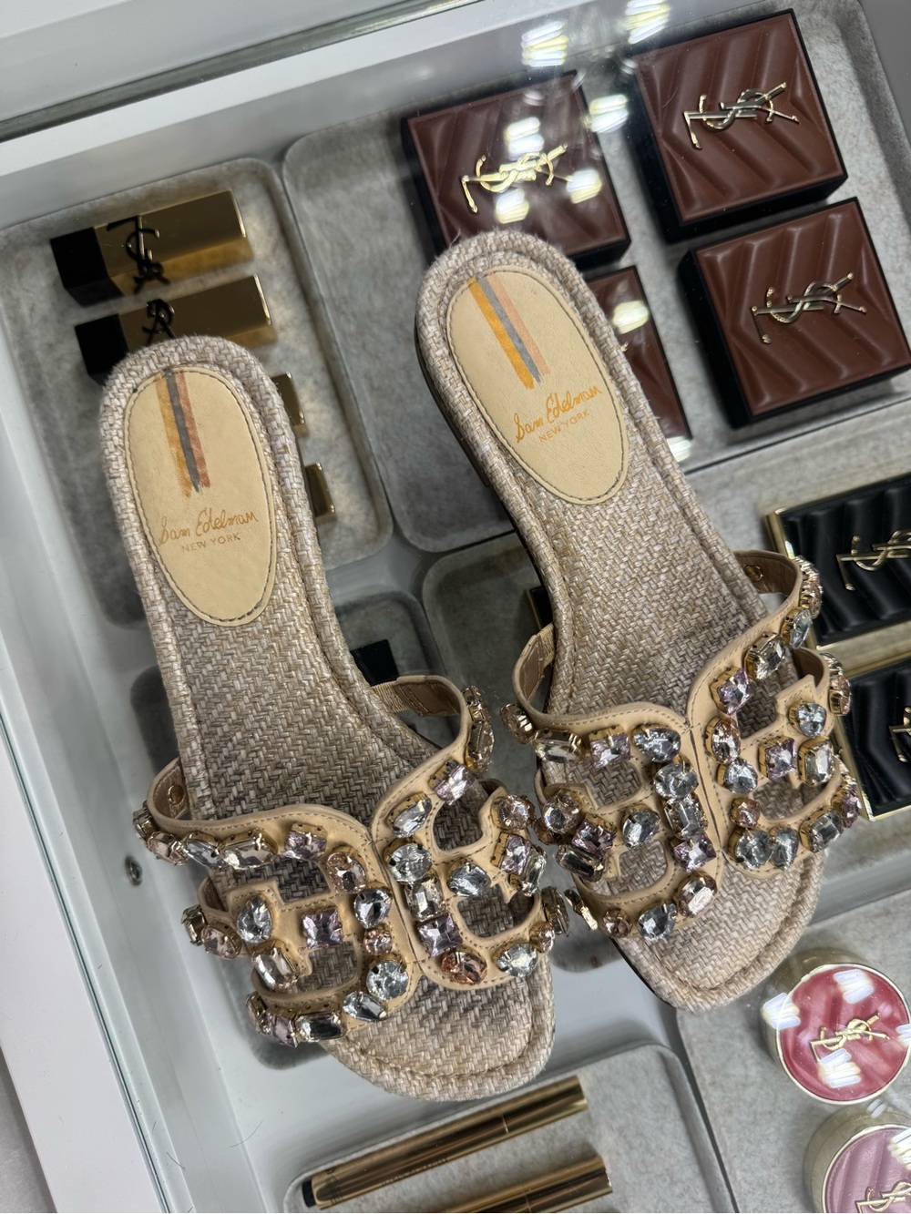 Sam Edelman Beige Jeweled Slide Sandals
